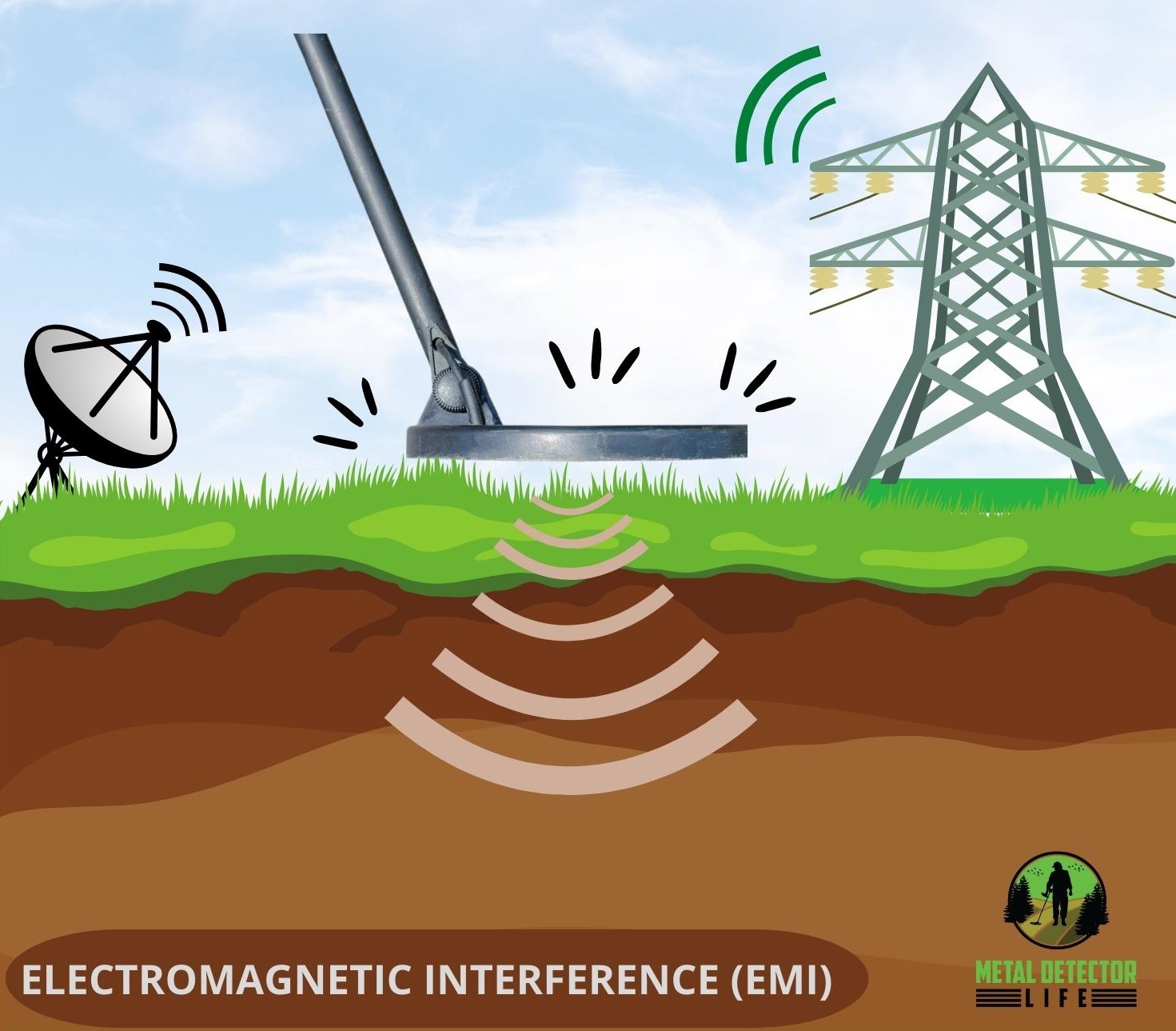 Electromagnetic Interference occurs when you are detecting too close to power lines, radio's or TV's. 