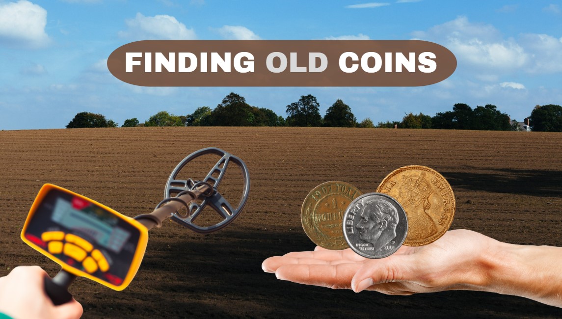 Finding an old coin with a metal detector.