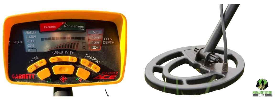 The coil and the control box of a metal detector. 