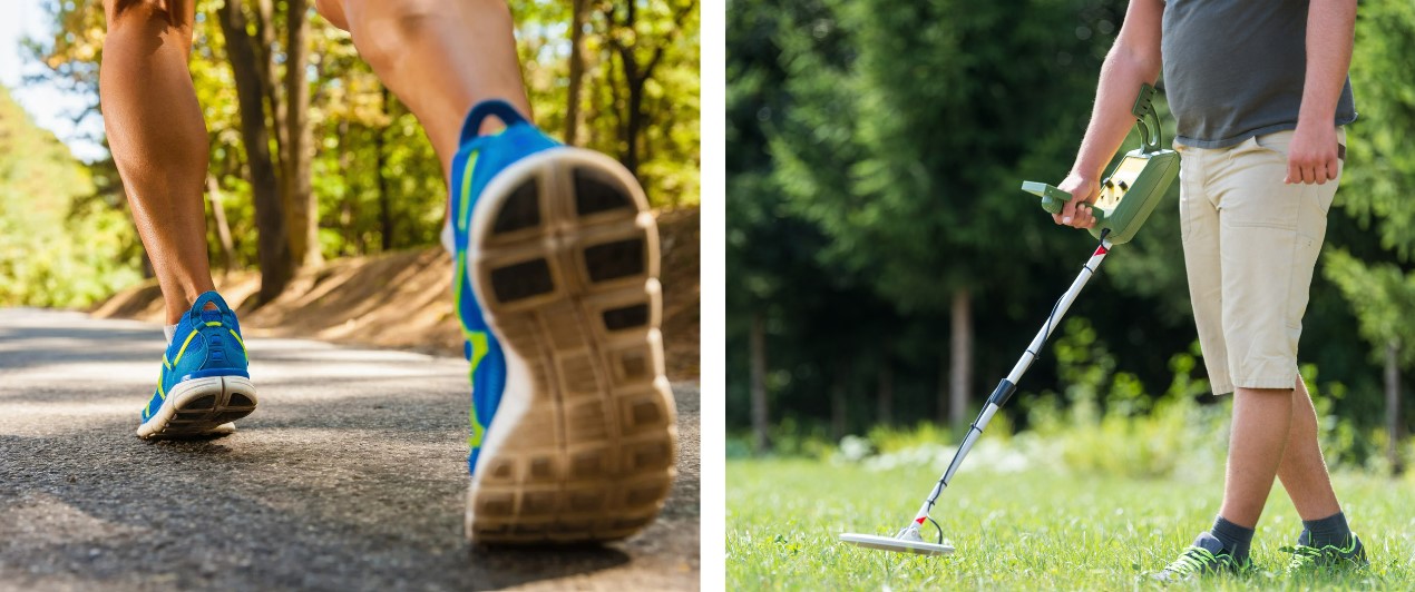 Different hobbies: metal detecting and running. Both are good exercises. 