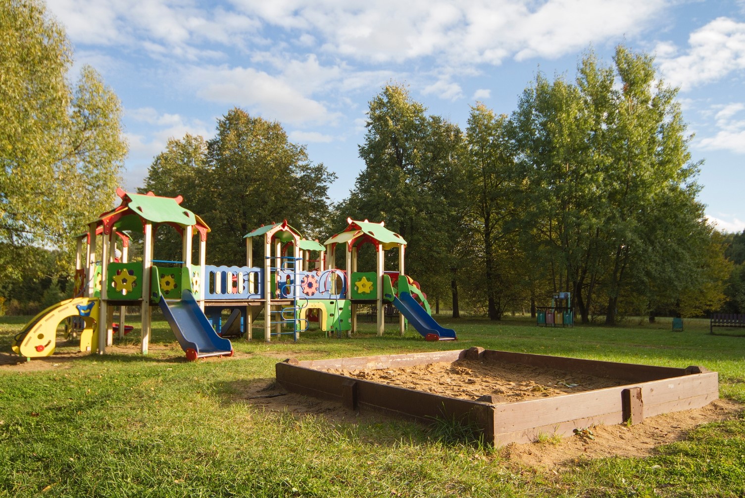 A playground with a sandbox included. 