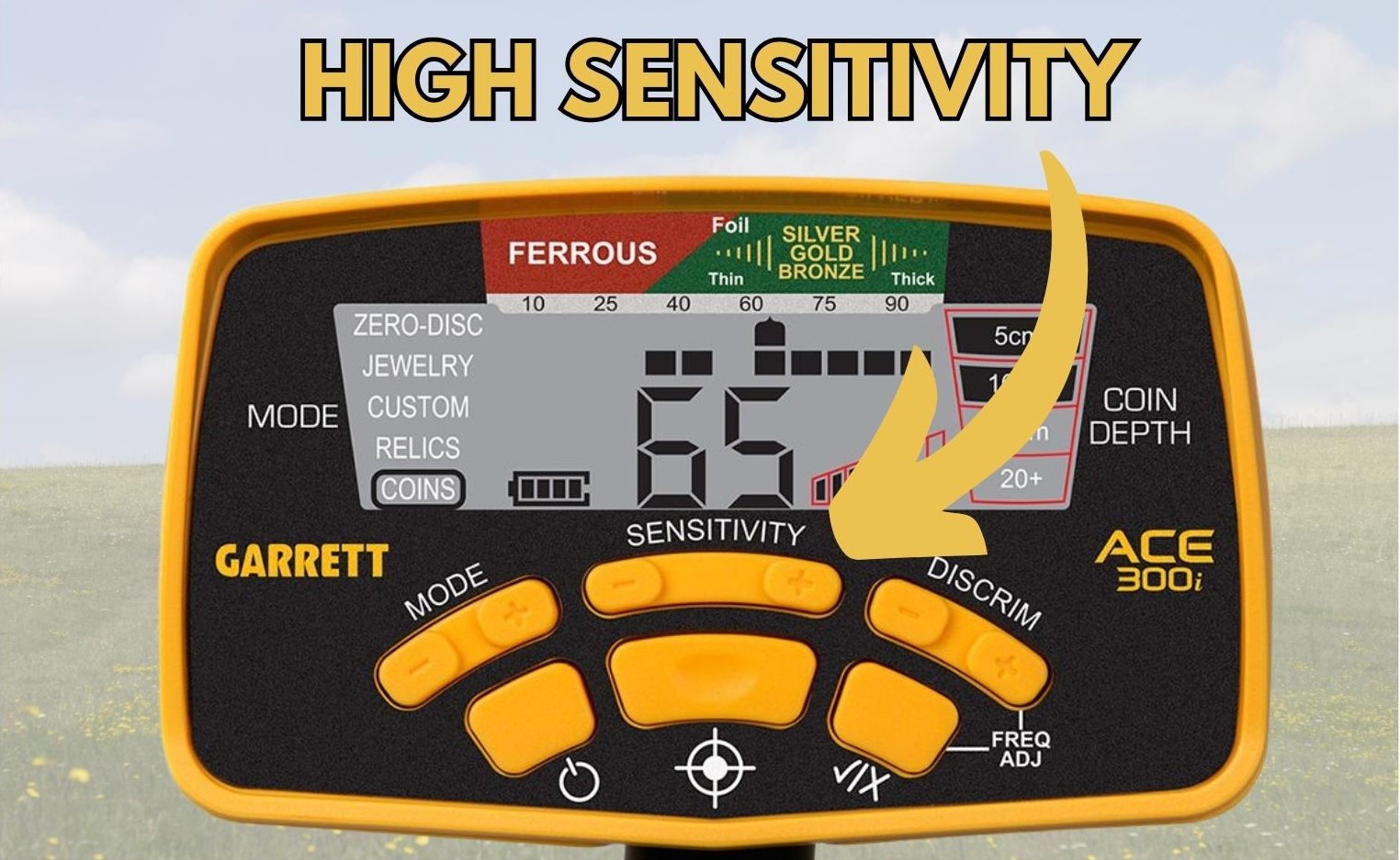 A high sensitivity level. You should use this in order to find gold. 