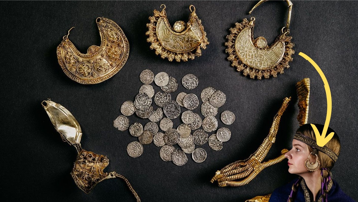 Jewelry from the Middle Ages found with a metal detector. 